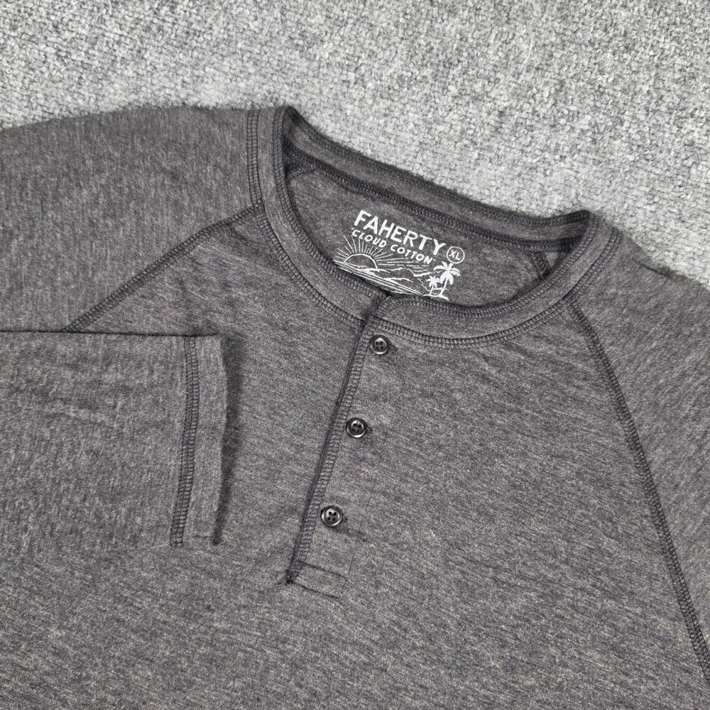 Faherty Cloud Cotton Henley Mens XL Charcoal Gray Long Sleeve MKC0077-CCH